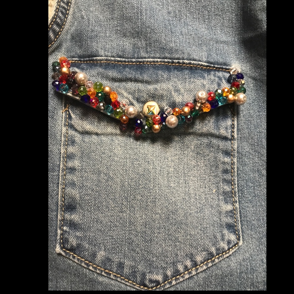 One of a Kind Butterfly Mask Sleeveless Denim Shirt - Picture 5 of 7
